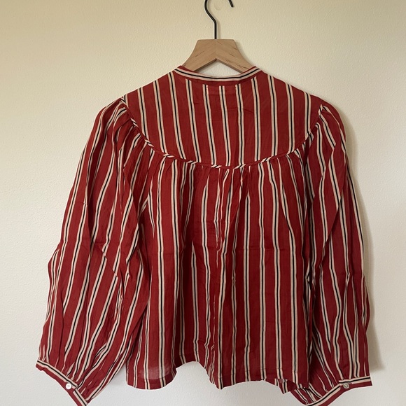 Doen Imani Red Monaco Striped Ramie Blouse (M) - Picture 3 of 4
